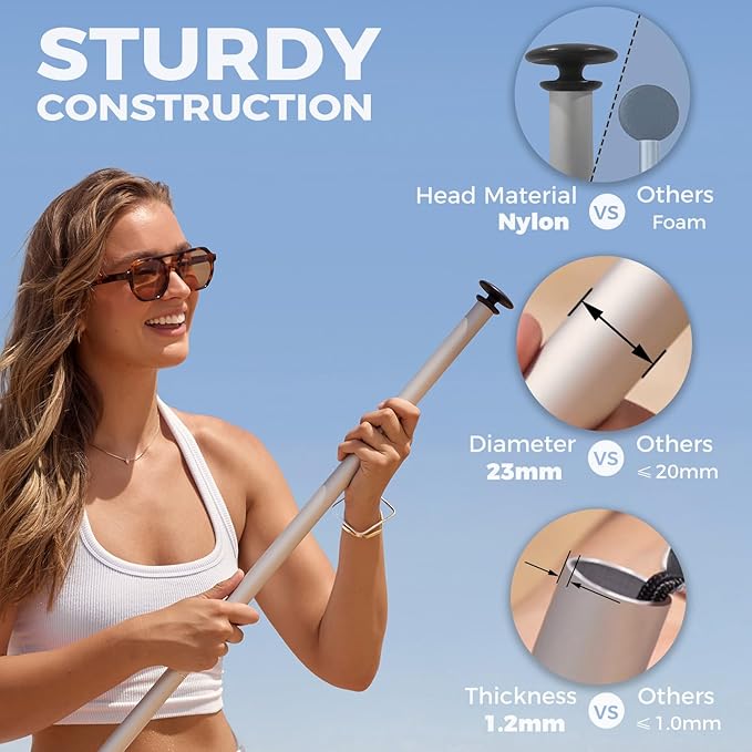 WEKAPO Beach Tent Sun Shelter - Easy Setup Beach Canopy with 4 Sturdy Poles, Large Sandbags and Shovel, 7'1'' Tall, Windproof Sun Shade for Backyard and Camping, UPF 50+ Protection