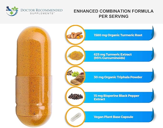 Turmeric Curcumin with Bioperine and Triphala - 2250mg/d - 540 Veggie Capsules with Black Pepper Extract -Turmeric Supplement