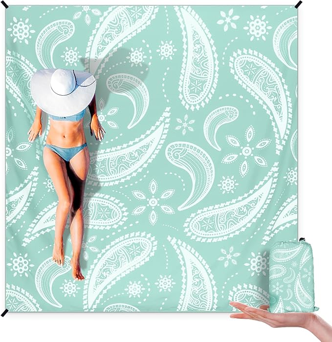 AISPARKY Beach Blanket Waterproof Sandproof, Oversized Large Beach Mat 79" X 83"/120"x108" for 1-8 Adults, Quick Drying&Compact&Lightweight, Picnic Mat Vacation Essentials for Beach Camping Travel