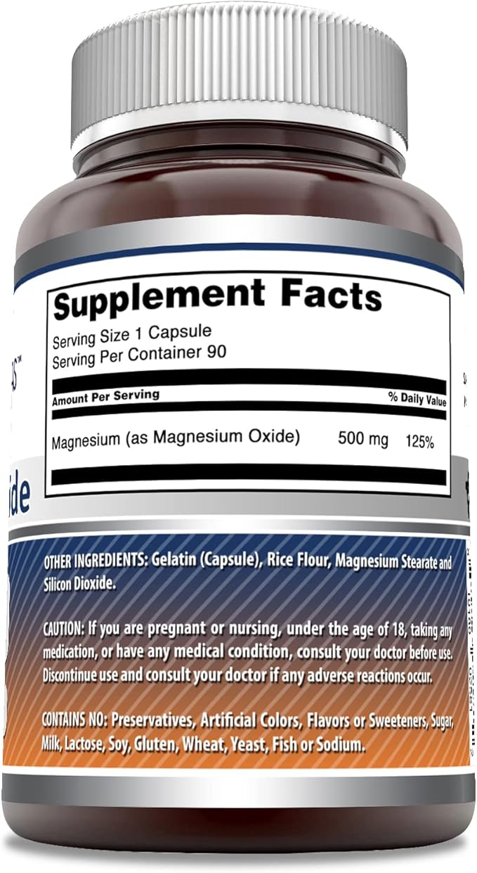 Amazing Formulas Magnesium Oxide 500 mg Capsules Supplement | Non-GMO | Gluten Free | Made in USA (90 Count | 2 Pack)