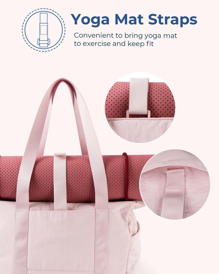 BAGSMART Tote Bag for Women with Zipper, Laptop Gym Tote with Compartments, Work Tote Nurse Dance Yoga Bag for Travel(Pink)