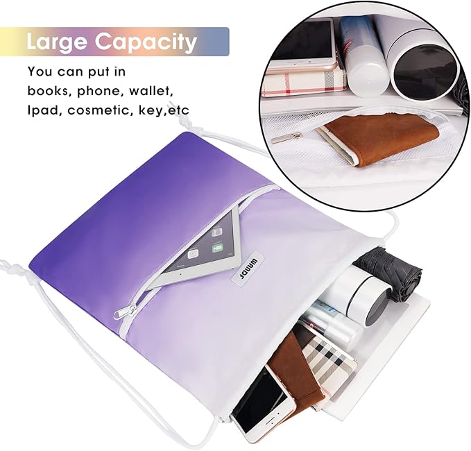 WANDF Drawstring Backpack String Bag Sackpack Cinch Water Resistant Nylon for Sport Yoga Gym Shopping (Purple Gradient)