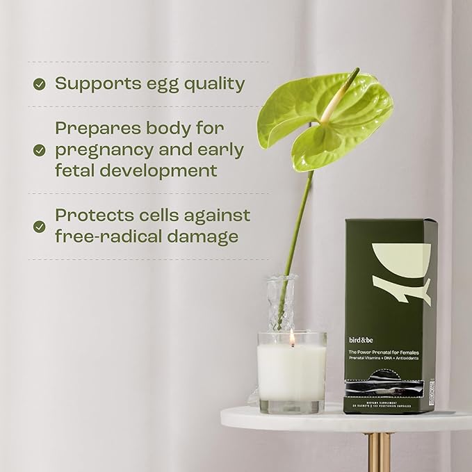 bird&be The Power Prenatal for Females - Fertility Support with Algae Oil DHA (Omega-3), CoQ10 and N-Acetyl Cysteine - 30-Day Supply (HSA/FSA Eligible)