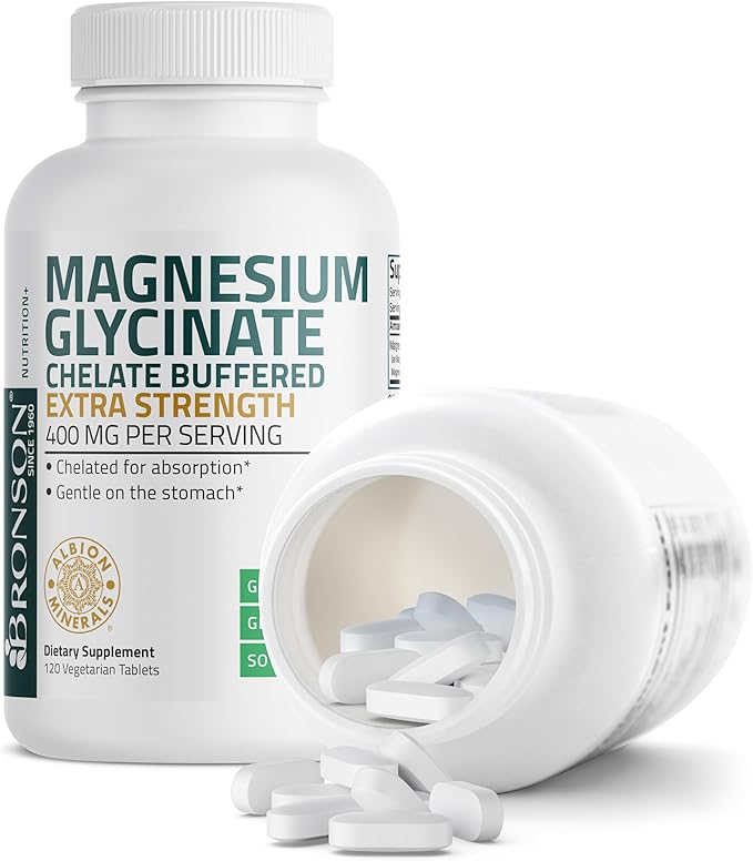 Bronson Magnesium Glycinate 400mg Extra Strength, Vegetarian, Chelated for Absorption Gentle on The Stomach, Non-GMO, 120 Tablets