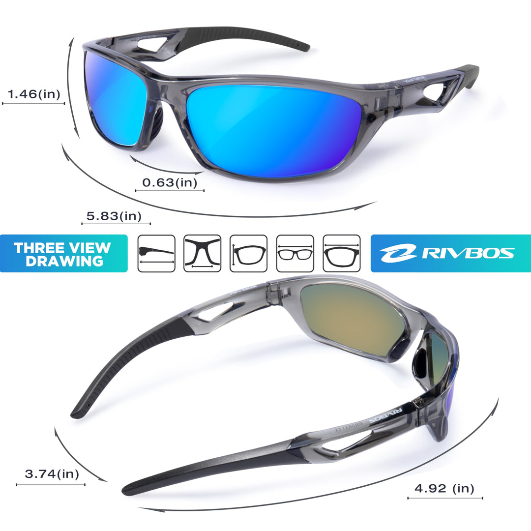 RIVBOS Polarized Sports Sunglasses Driving Sunglasses Shades for Men Women Tr90 Frame for Cycling Fishing Running RB831