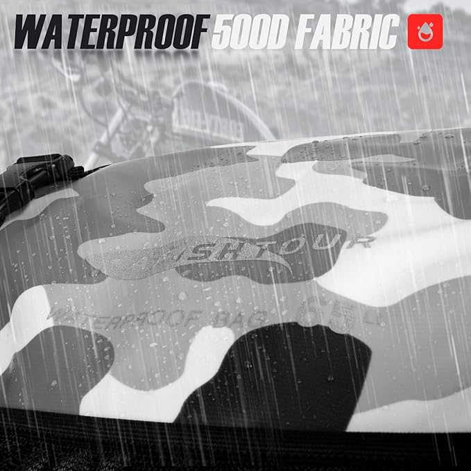 65L Waterproof Duffel Bag for Men and Women - Large Motorcycle Duffle Bag with Straps for Back Seat - Roll Top Dry Bag for Kayaking, Rafting, Boating, Swimming, Beach