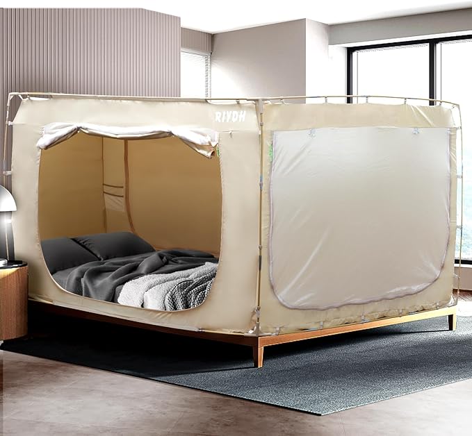 Bed Tent Bed Canopy Queen Size Tents for Adult and Kids- Original Design Portable Dream Tent Indoor Sleeping 80% Blackout with 3 Doors Breathable Big Space Tents