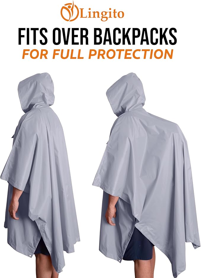 Heavy Duty Rain Poncho for Backpacking, Waterproof Lightweight for Adults, Military, Emergency, Camping, Men, Women