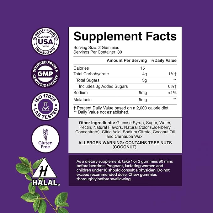 Melatonin 5mg Natural - Gelatin Free and Halal Melatonin Gummies 5mg Sleep Supplement for Adults - Strawberry Sleep Gummies for Adults Fall Asleep Faster with Natural Flavors and Colors 60ct