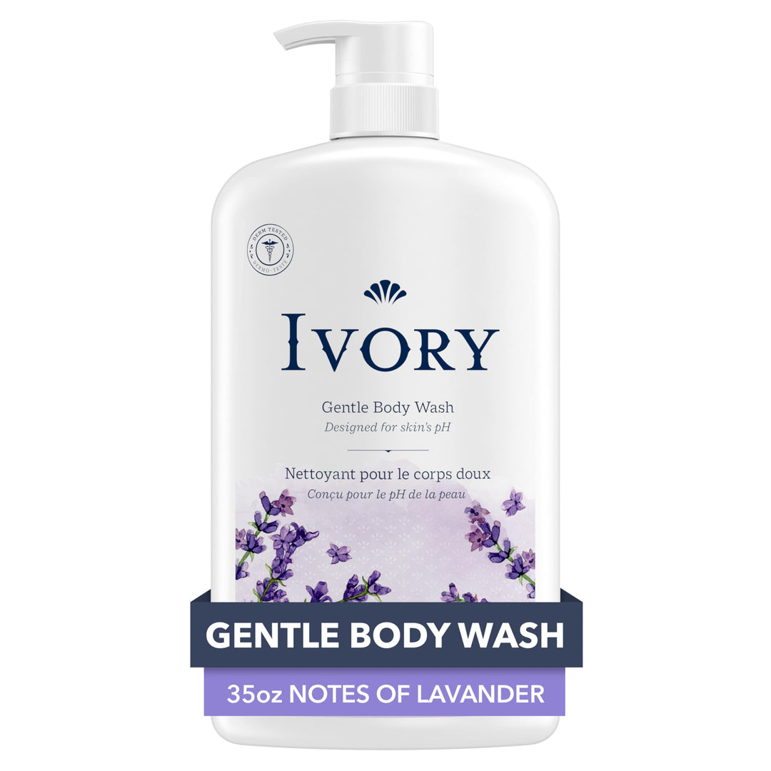 Ivory Gentle Body Wash, Designed for the Whole Family, Free of Dyes Heavy Perfumes Parabens Phthalates & Silicones, Lavender Scent, 35 oz