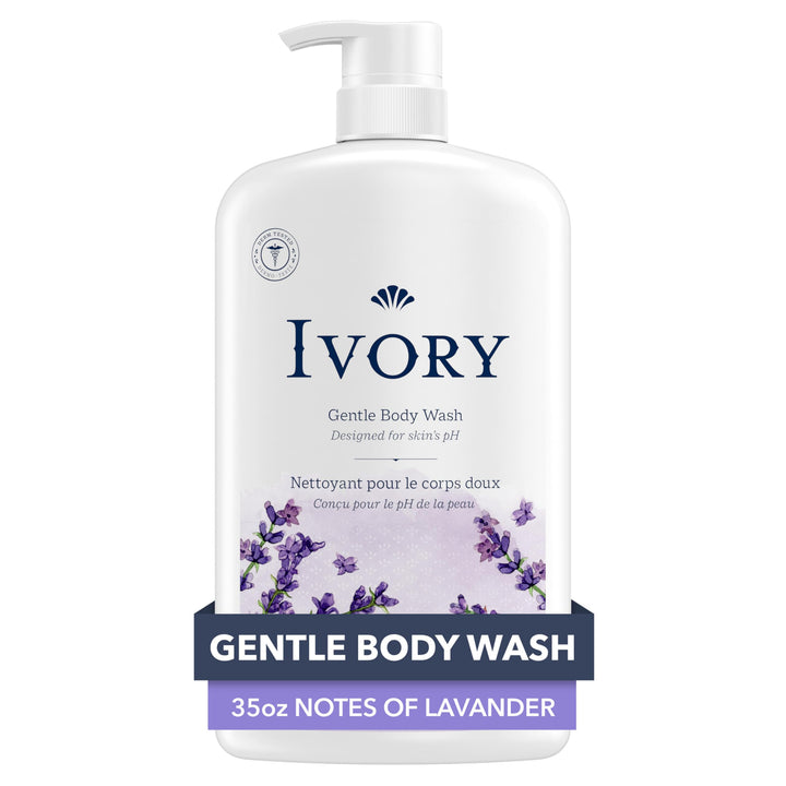 Ivory Gentle Body Wash, Designed for the Whole Family, Free of Dyes Heavy Perfumes Parabens Phthalates & Silicones, Lavender Scent, 35 oz