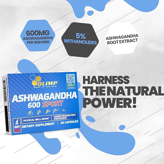 Ashwagandha 600 Sport Caps. Organic Ashwaganda Root Extract (KSM-66) High Dose (60 Capsules)