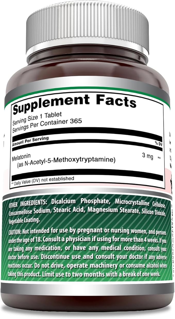 Amazing Formulas Melatonin Supplement | 3 Mg Per Serving | 365 Tablets | 1 Year Supply | Non-GMO | Gluten-Free | Made in USA
