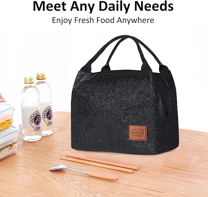 Aosbos Lunch Bag Women Insulated Lunch Bags for Adult Lunch Box for Women Lunchbox Lunch Tote Bag Cooler Bag for Work Office Picnic, Night Black