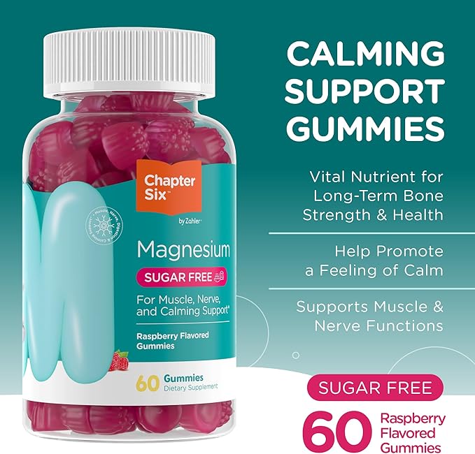 Zahler Magnesium Gummies - Sugar Free Magnesium Citrate Gummies for Muscle, Nerve and Calm Support - Relaxing Non GMO Gluten Free Chewable Raspberry Flavored Magnesium Chews for Adults (60 Count)