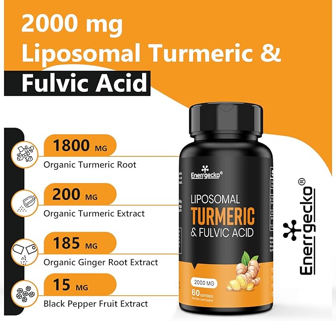 2000 mg Liposomal Turmeric Curcumin with Black Pepper & Ginger for Superior Absorption with Fulvic Acid and Humic Acid (60 Count (Pack of 4))