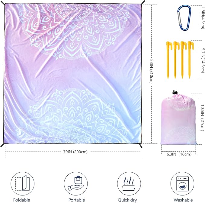 AISPARKY Beach Blanket Waterproof Sandproof, Oversized Large Beach Mat 79" X 83"/120"x108" for 1-8 Adults, Quick Drying&Compact&Lightweight, Picnic Mat Vacation Essentials for Beach Camping Travel