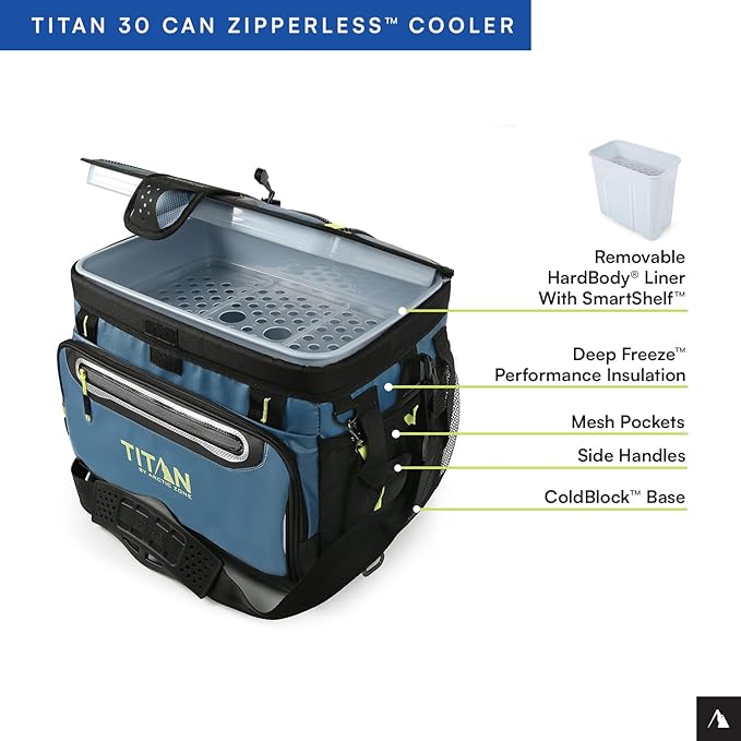 Arctic Zone Titan Deep Freeze Cooler - Zipperless Hardbody Cooler - Small & Large Capacity- Beach & Camping Cooler - Deep Freeze Insulation, HardBody Liner, and SmartShelf