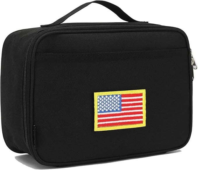 FlowFly Kids Lunch box Insulated Soft Bag Mini Cooler Back to School Thermal Meal Tote Kit for Girls, Boys, Black Free USA Flag Patch Included