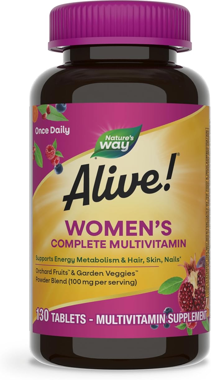 Nature's Way Alive! Daily Complete Multivitamin for Women, Supports Energy Metabolism, Hair, Skin & Nails*, B-Vitamins, 130 Tablets (Packaging May Vary)
