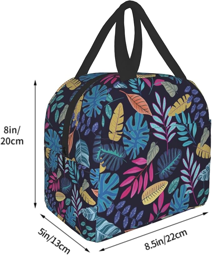 Imiss Blue Tropical Leaves Insulated Lunch Bag for Woman Man Adults， Hawaii Hawaiian Plants Reusable Cooler Lightweight Lunch Cooler Bag with Front Pocket for Picnic Work Office