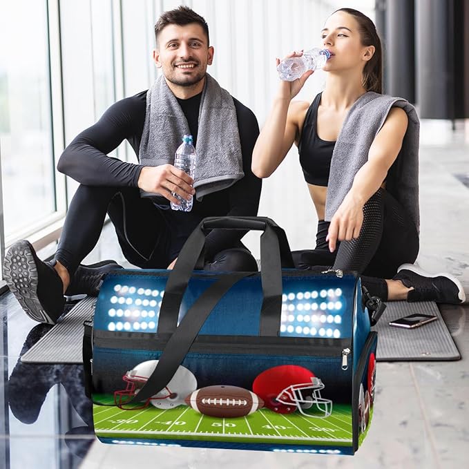 Football Helmet Dry Wet Depart Duffle Overnight Bag with Shoes Compartment & Wet Pockets, Water Resistant Weekender Travel Gym Pouch For Swim Gymnastics Ballet Sleepovers