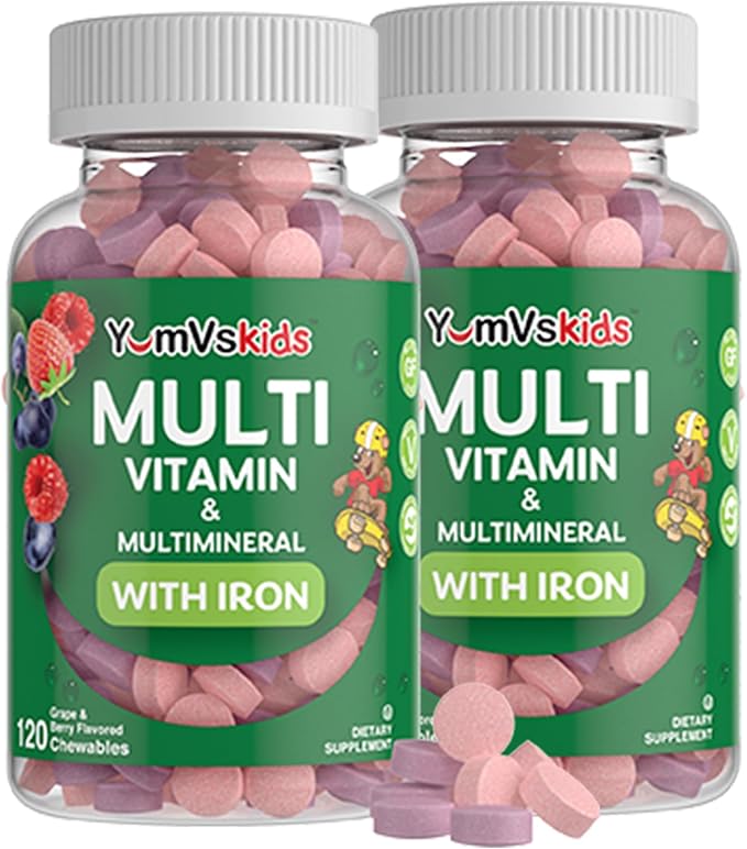 YumVs Complete Kids Multivitamin with Iron - Kids Chewable Multivitamin - Kids Vitamins Multivitamin + Iron Supplement - Toddler Vitamins for 2 Year Old+, Kosher, Halal, Gluten Free (120 Count 2pk)