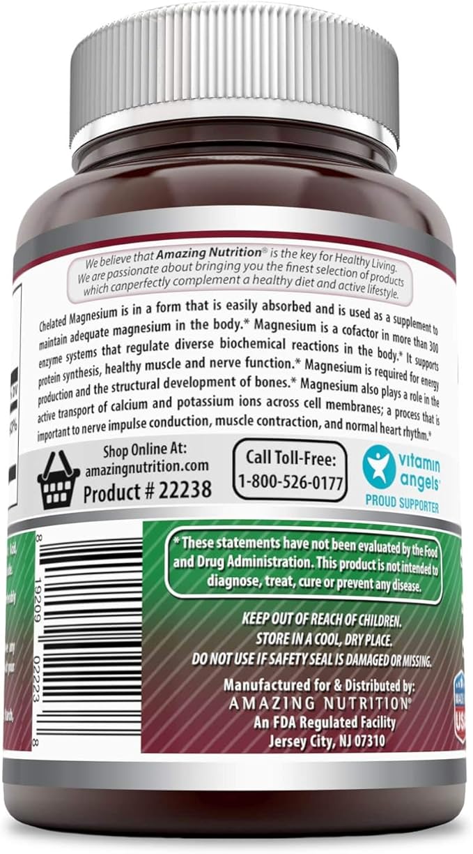 Amazing Formulas - Chelated Magnesium Dietary Supplement - 250 Milligrams - 180 Tablets (Non-GMO, Gluten Free) Promotes Muscle and Bone Health - Supports Metabolic Energy Production. * (Pack of 2)