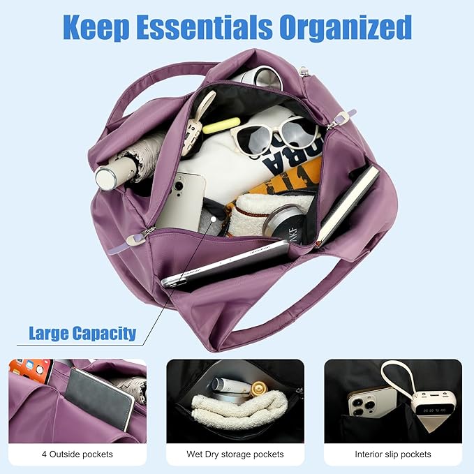 forestfish Yoga Gym Bag for Women with Shoes Compartment & Wet Dry Storage Pockets Lightweight Duffel Bag