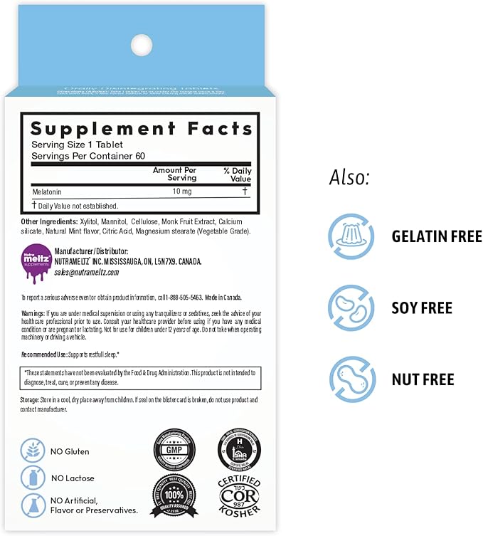 Melatonin 10 mg Tablets – Natural Sleep Aid Melatonin Supplement for Jet Lag, Helps with Sleep Cycle, Quick Dissolving Tablets for Restful Sleep – Mint Flavor 60 Tablets
