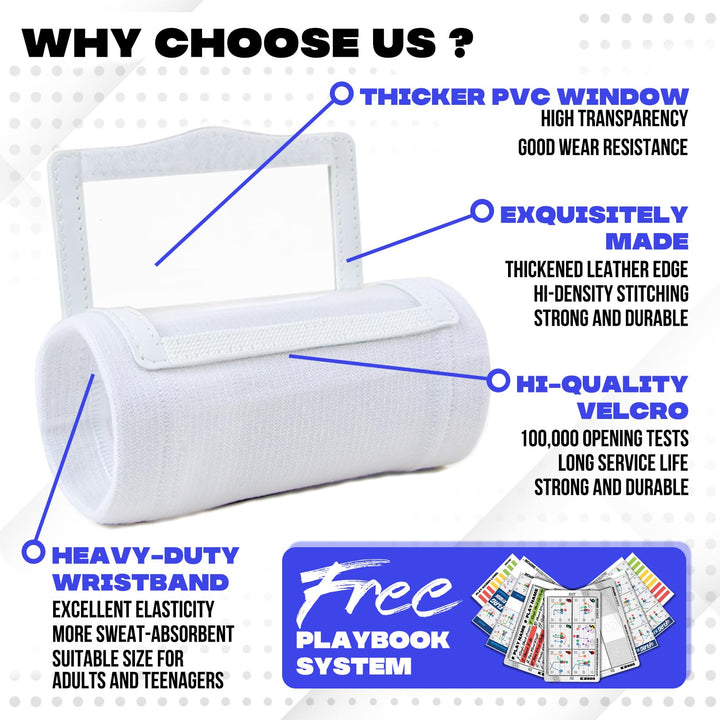 1NMORE Football Wristbands with Playbook System,Wrist Coach for Youth,Softball Wristbands with Tactics Stickers & Cards White