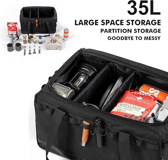 35L Camping Bag,Tactical Duffle Bag with Waterproof Bottom,Shoe Bag for Travel/Outdoor with 3 Adjustable Dividers,Picnic Camping Organizer,Multi-functional Duffel Bag for Camping/Sports/GYM