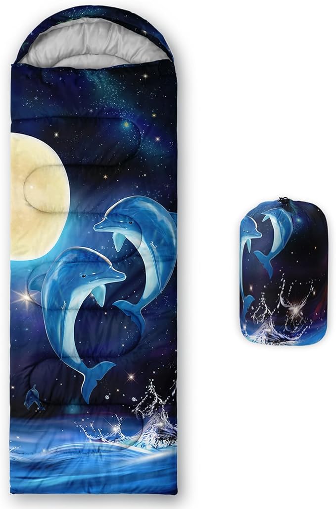 AILONEN Cartoon Fox Camping Sleeping Bag for Boys Girls Adults,Lightweight & Waterproof,3 Season Warm & Cold Weather,Portable,Kawaii Fox Printed Sleeping Bag,Traveling,Camping,Hiking