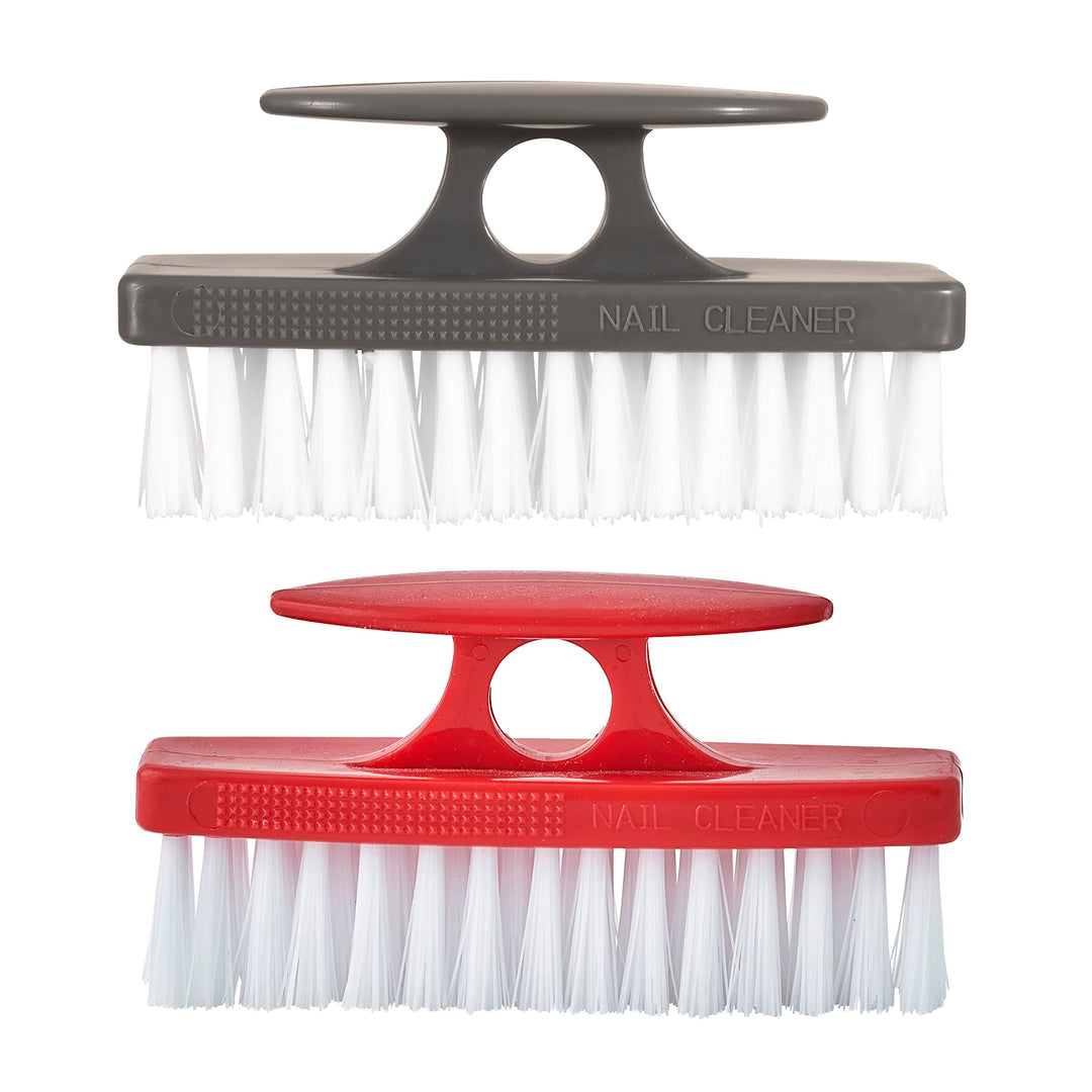 Superio Plastic Bristle Nail Brush, 2-Pack, Grey/Red, Cleaning Tool for Hands, Fingernails, Toenails, Kitchen, Bathroom