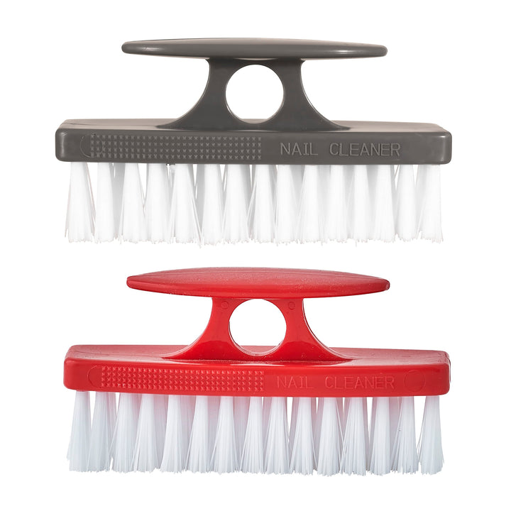 Superio Plastic Bristle Nail Brush, 2-Pack, Grey/Red, Cleaning Tool for Hands, Fingernails, Toenails, Kitchen, Bathroom