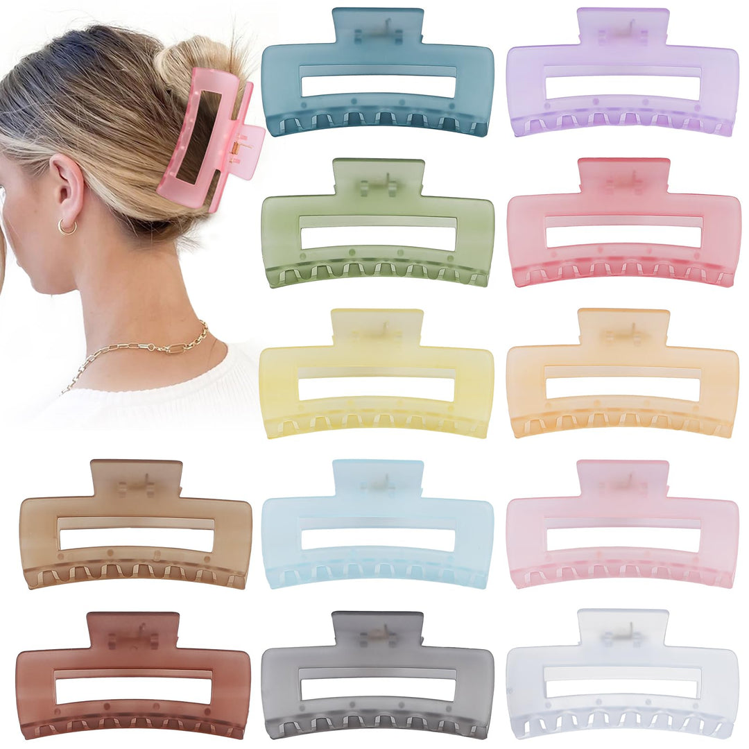 Sisiaipu 4.1 Inch Large Jumbo Jaw Square Clips for Thick Hair - 12 Pcs Bulk Hair Accessories for Women and Girls - Ice Cream