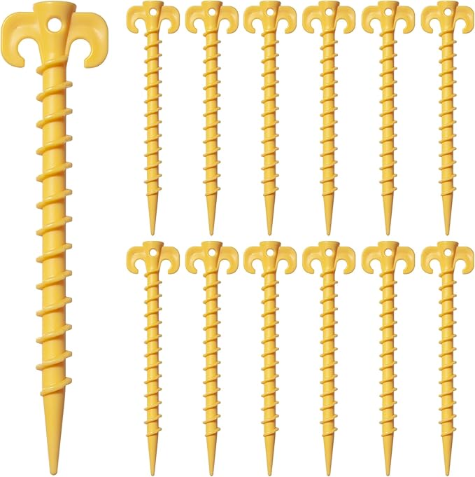 12 Pack Tent Stakes, Stakes for Inflatables, 7.5 inch Heavy Duty Spiral Design Outdoor Tent Stakes, Ground Stakes Ground Anchors Pegs, Yard Lawn Pegs Anchor for Canopy, Camping, Hiking, Beach
