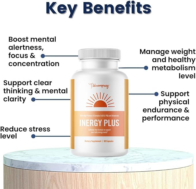 BB Company InergyPLUS | Energy Vitamins for Women, Fatigue, Natural Energy Supplements for Focus | Vitamin B12, Folic Acid, Rhodiola Rosea, Cordyceps, CoQ10, Caffeine Free | Packaging Vary | 60 Ct