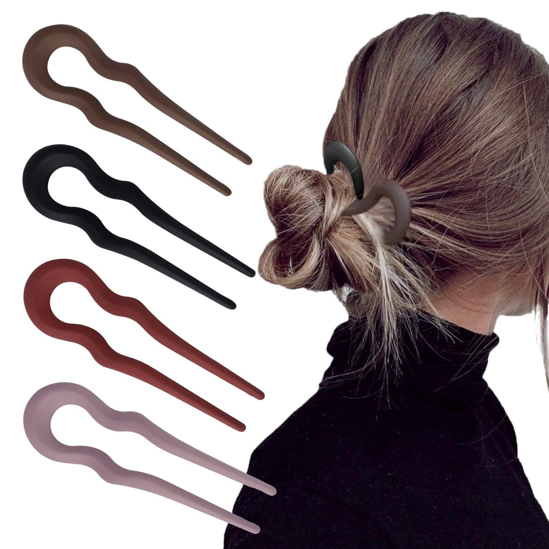 FRDTLUTHW 5.1Inch U Shaped Hair Fork Frosted French Hair Pin for Women Girls(pack of 4)