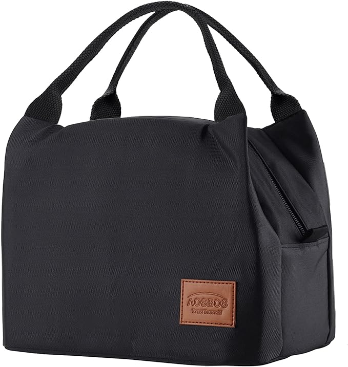 Aosbos Black Lunch Bag Women Insulated Lunch Bags for Adult Lunch Box for Women Lunchbox Lunch Tote Bento Box Cooler Bag for Work Office Picnic