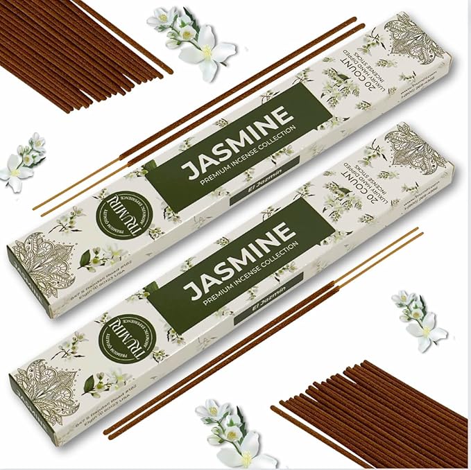 Jasmine Incense Sticks - Total 40 Insence-Sticks - Dual Pack of 20 Insense - Inciensos - Inscents - Natural Non Toxic Ingredients - Incents - Incence - Inscense - Insents