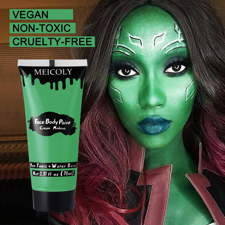 MEICOLY Green Face Body Paint,St. Patrick’s Day Face Paint Makeup Accessories,Camouflage Gamora Hunting Hulk Body Paint for Adults and Kids,Halloween SFX Witch Makeup Face Paint
