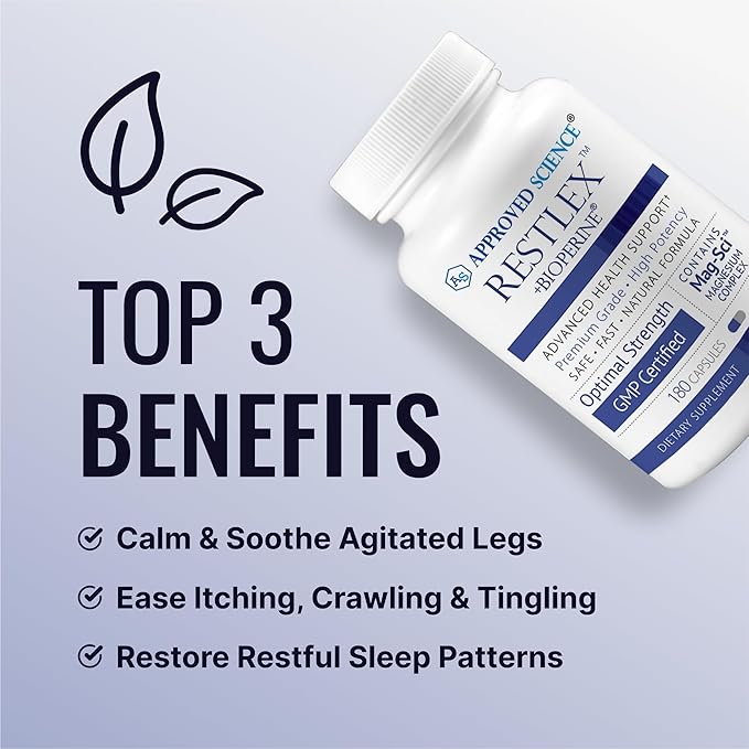 Approved Science Restlex - 420 mg Magnesium Glycinate Blend, L-theanine 200 mg - 180 Capsules - 1 Bottle