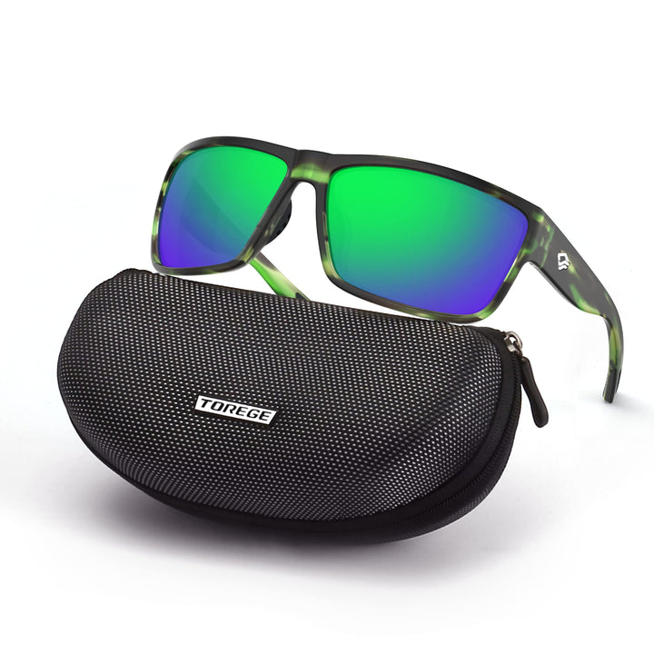 TOREGE Polarized Sunglasses Womens and Men, Oversized Designer Sunglasses UV Protection for Baseball Golf Fishing Boating Vacation Honeymoon TR26 (Matte Wetland Camouflage & Tsavorite-Green)