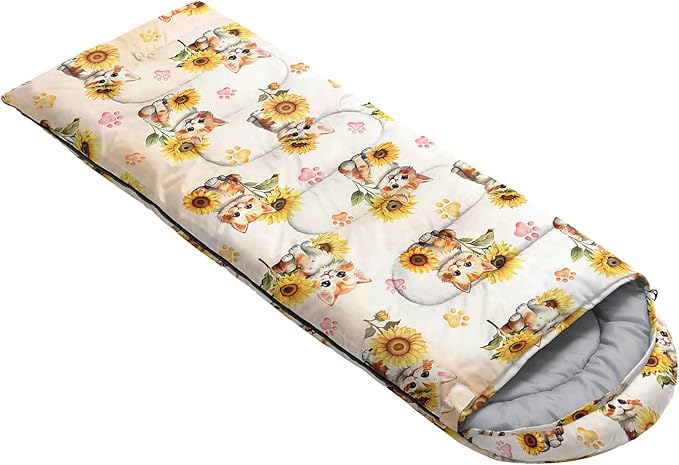 AILONEN Cartoon Fox Camping Sleeping Bag for Boys Girls Adults,Lightweight & Waterproof,3 Season Warm & Cold Weather,Portable,Kawaii Fox Printed Sleeping Bag,Traveling,Camping,Hiking