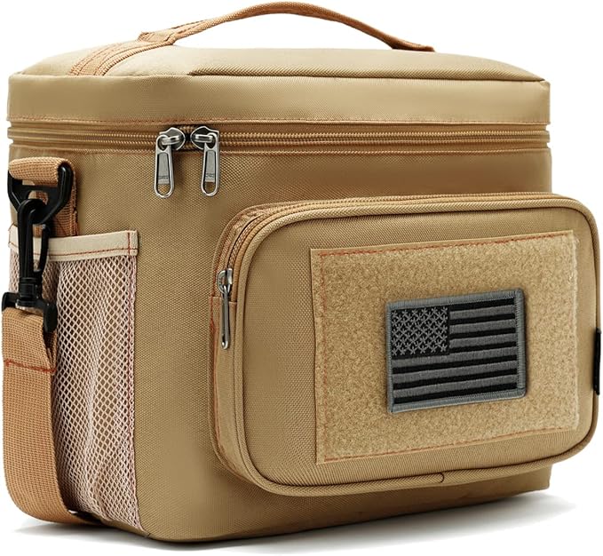 FlowFly Tactical Lunch Bag Large Insulated Lunch Box Cooler Tote for Men, Women with MOLLE/PALS Webbing(Brown, Medium)