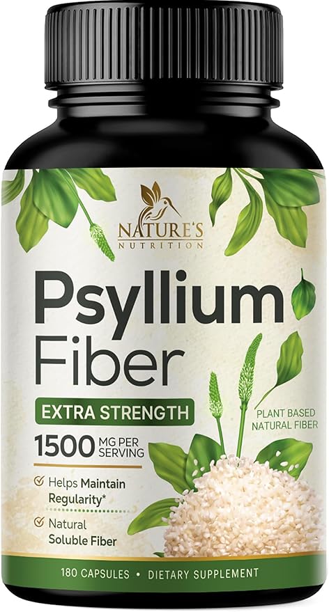 Psyllium Husk Fiber Supplement 1500mg, Natural Daily Soluble & Insoluble Fiber Pills, Psyllium Husk Powder Capsules Supports Digestion Colon Health & Regularity, Plant Based Supplement - 180 Capsules