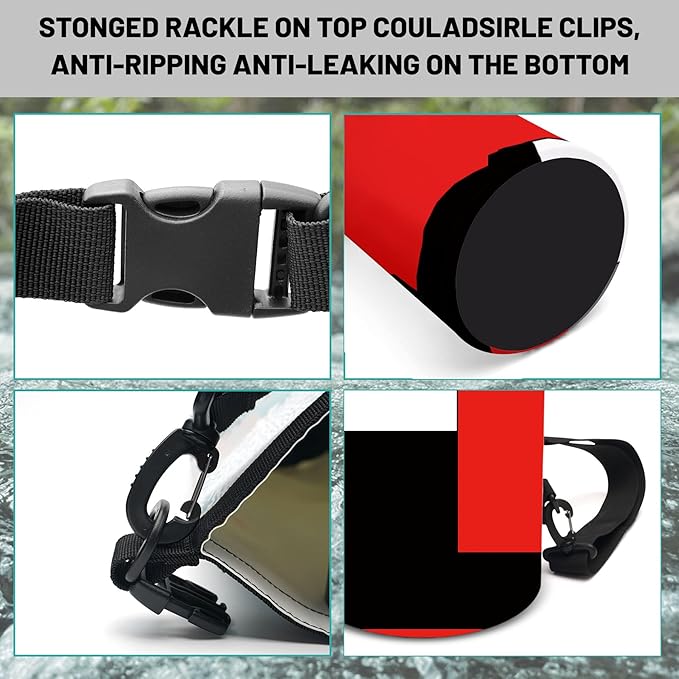 Waterproof Dry Bag,Roll Top Red and Black Geometric Waterproof Backpack 5L/10L/20L Floating and Lightweight Bags for Kayaking, Boating, Fishing, Swimming and Camping with Waterproof Phone Case