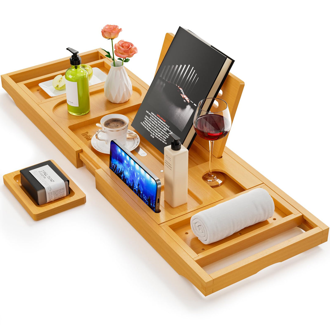 Premium Bathtub Tray Caddy, Expandable Bath Tray, Unique House Warming Gifts, New Home, Anniversary and Wedding Gifts for Couple, Bridal Shower Gift for Women