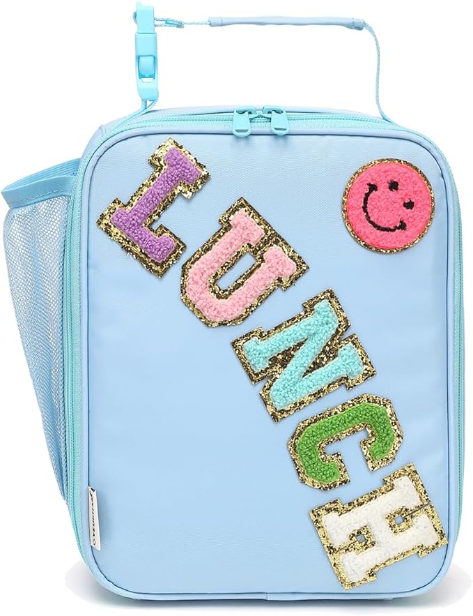 Insulated Lunch Bag for Women Girl Teen large Insulated Kid Lunch Bag,Large Reusable Cute Cooler Bag for School Work Picnic,Blue Alphabet